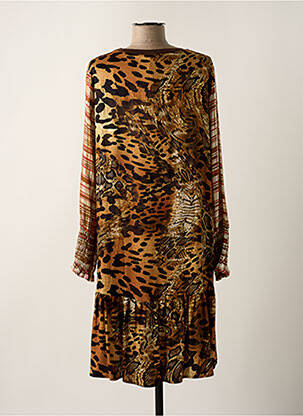 Robe mi-longue manches longues manches longues marron LES BLONDINETTES femme