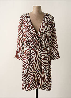 Robe courte manches 3/4 manches 3/4 marron RELISH femme