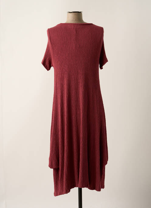 Robe mi-longue tissage crêpe manches courtes rose LUUKAA femme