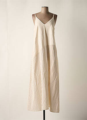Robe longue manches bretelles ajustables fines bretelles beige O'MER femme