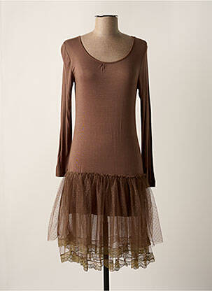 Robe mi-longue manches longues manches longues marron MAELLA femme