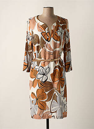 Robe mi-longue imprimé fleurs manches 3/4 marron GREGORY PAT femme