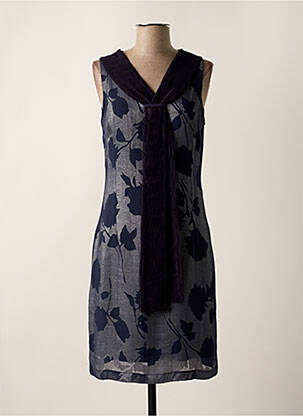 Robe mi-longue imprimé fleurs sans manche bleu GUY DUBOUIS femme