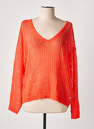 Pull maille ajourée manches longues orange CREAM femme