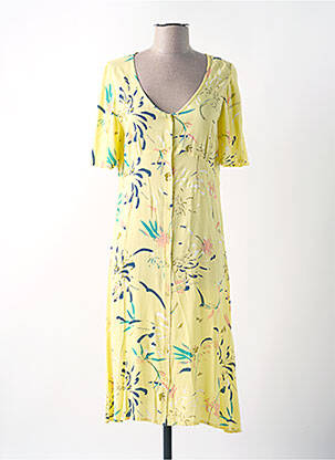 Robe mi-longue imprimé fantaisie manches courtes jaune LA FIANCEE DU MEKONG femme