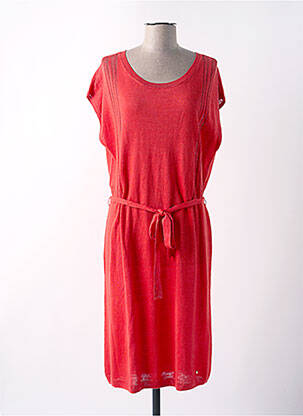 Robe pull tissage chiné manches courtes rouge DES PETITS HAUTS femme