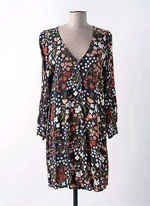 Robe mi-longue imprimé fleurs manches longues noir DES PETITS HAUTS femme