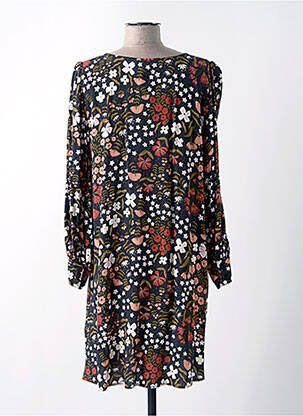 Robe mi-longue imprimé fleurs manches longues noir DES PETITS HAUTS femme