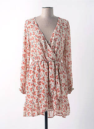 Robe mi-longue imprimé fantaisie manches longues beige CERISE BLUE femme