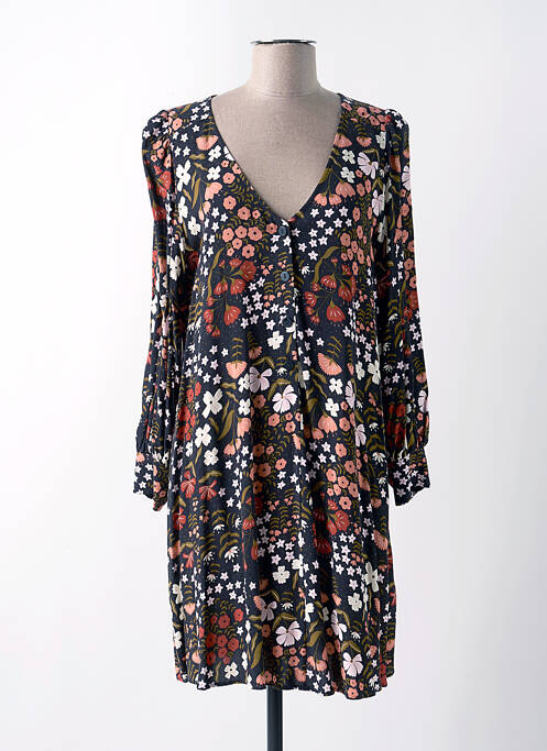 Robe mi-longue imprimé fleurs manches longues noir DES PETITS HAUTS femme