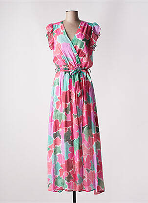 Robe longue imprimé fantaisie manches courtes rose KILKY femme