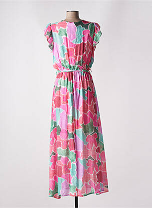 Robe longue imprimé fantaisie manches courtes rose KILKY femme