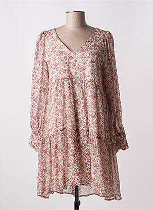 Robe mi-longue imprimé fleurs manches longues beige GRACE & MILA femme