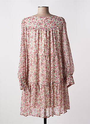 Robe mi-longue imprimé fleurs manches longues beige GRACE & MILA femme