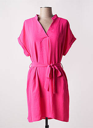 Robe mi-longue coupe fluide manches courtes rose KILKY femme
