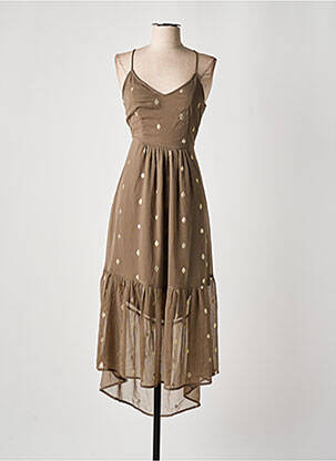 Robe longue tissage crêpe fines bretelles marron VERO MODA femme