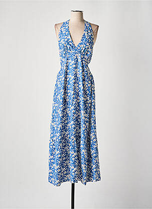 Robe longue imprimé fleurs fines bretelles bleu B.YOUNG femme
