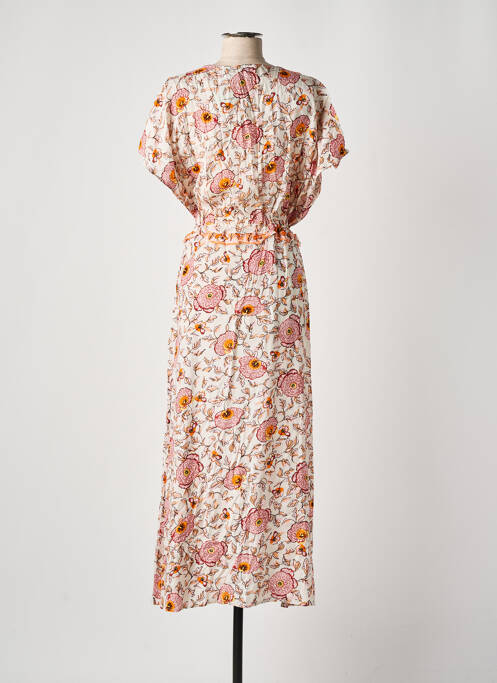 Robe longue imprimé fleurs manches courtes beige B.YOUNG femme