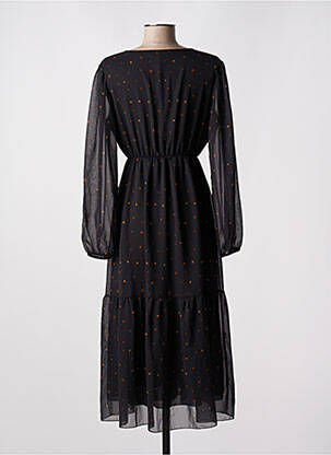 Robe mi-longue tissage crêpe manches longues noir PAKO LITTO femme