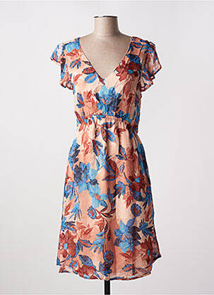 Robe mi-longue imprimé fleurs manches courtes orange B.YOUNG femme