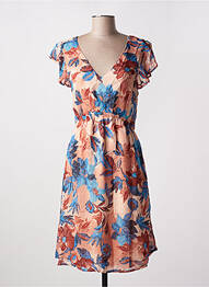 Robe mi-longue imprimé fleurs manches courtes orange B.YOUNG femme