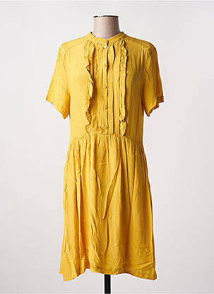 Robe mi-longue coupe évasée manches courtes jaune ARTLOVE femme