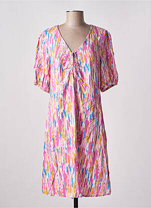 Robe mi-longue imprimé fantaisie manches courtes rose B.YOUNG femme