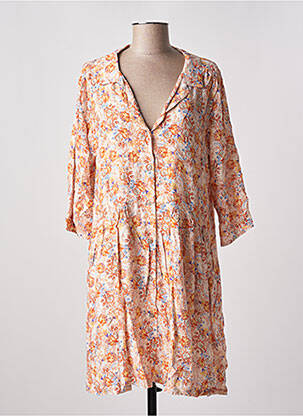 Robe mi-longue imprimé fleurs manches 3/4 orange PAKO LITTO femme