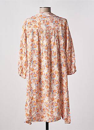 Robe mi-longue imprimé fleurs manches 3/4 orange PAKO LITTO femme