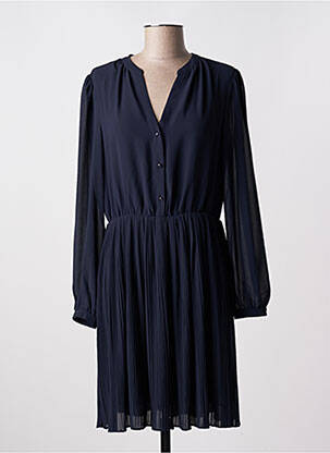 Robe mi-longue tissage crêpe manches longues bleu RUE MAZARINE femme