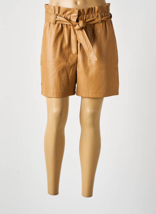 Short tissage simili-cuir taille haute beige VERO MODA femme