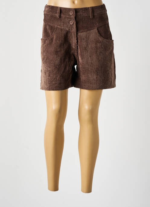 Short fermeture zippée sous rabat boutonné taille haute marron PAKO LITTO femme