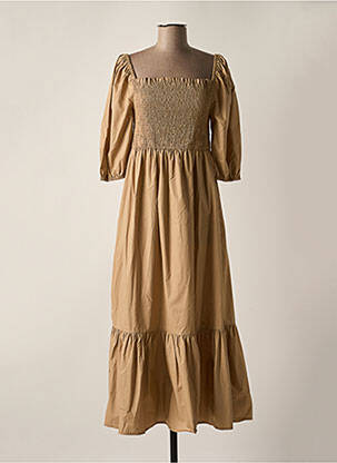 Robe longue coupe évasée manches 3/4 marron YES.ZEE femme