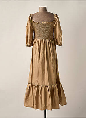 Robe longue coupe évasée manches 3/4 marron YES.ZEE femme