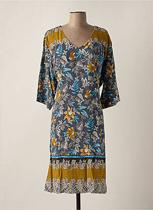 Robe mi-longue manches 3/4 manches 3/4 bleu CHRISTINE LAURE femme