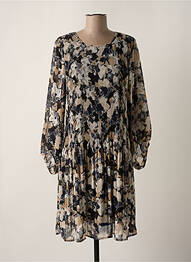 Robe mi-longue coupe fluide manches longues noir ICHI femme