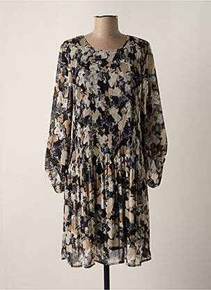 Robe mi-longue coupe fluide manches longues noir ICHI femme