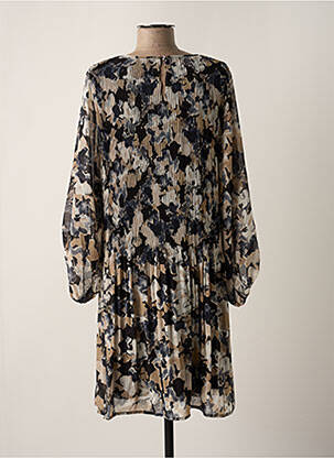 Robe mi-longue coupe fluide manches longues noir ICHI femme