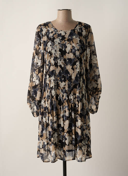 Robe mi-longue coupe fluide manches longues noir ICHI femme
