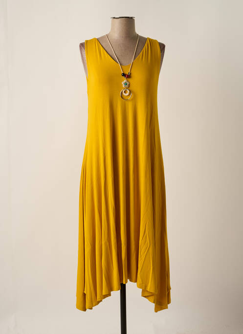 Robe mi-longue jaune QUATRE VINGT JOURS pour femme