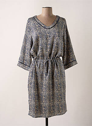 Robe mi-longue coupe fluide manches 3/4 bleu SIGNATURE femme