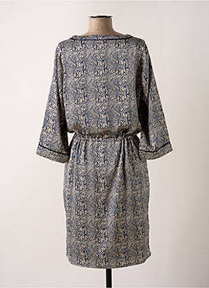 Robe mi-longue coupe fluide manches 3/4 bleu SIGNATURE femme