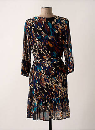 Robe mi-longue coupe fluide manches 3/4 noir VICTORIA femme