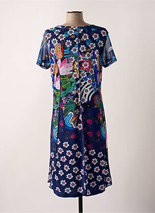 Robe mi-longue imprimé fleurs manches courtes bleu KALISSON femme