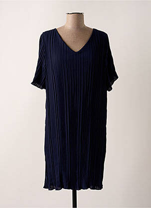 Robe mi-longue coupe fluide manches courtes bleu VICTORIA femme