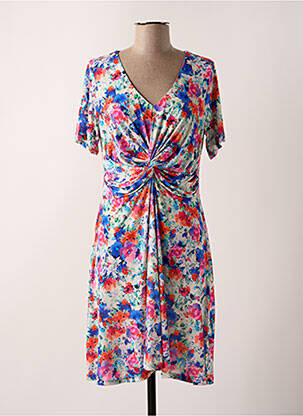 Robe mi-longue coupe évasée manches courtes bleu REVD'ELLE femme