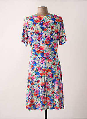 Robe mi-longue imprimé fleurs manches courtes bleu REVD'ELLE femme