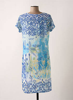 Robe mi-longue coupe fluide manches courtes bleu KALISSON femme