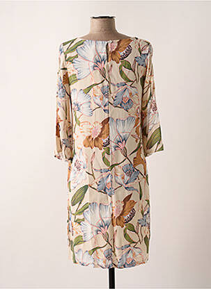 Robe mi-longue imprimé fleurs manches 3/4 beige SIGNE NATURE femme