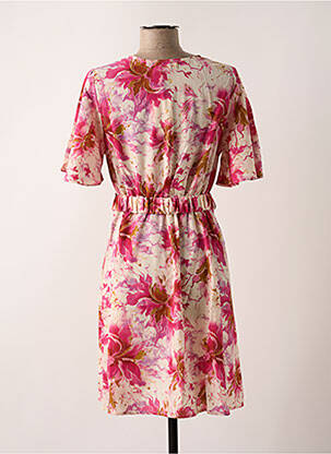 Robe mi-longue imprimé fantaisie manches courtes rose BY ONE femme